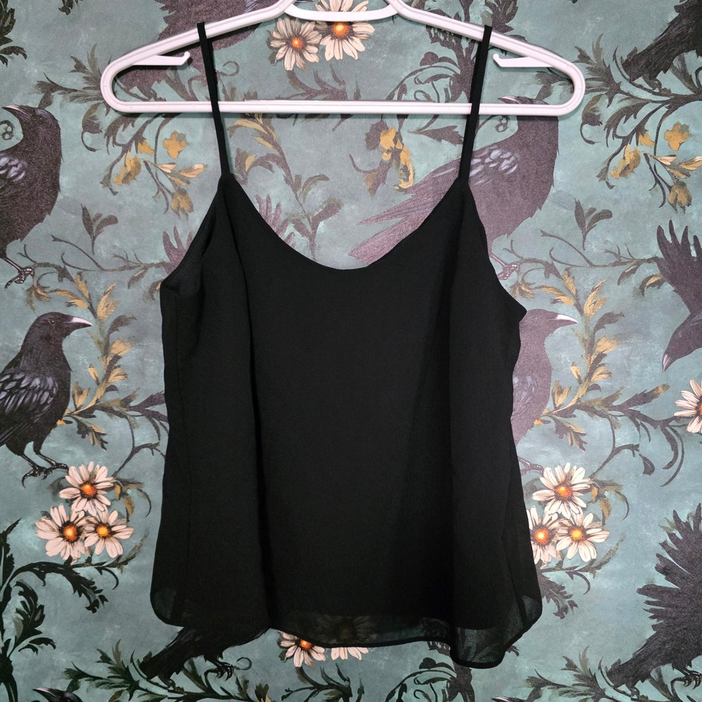 Metaphor Camisole Black Sheer Chiffon V-Neck Layered Spaghetti Strap Top Medium